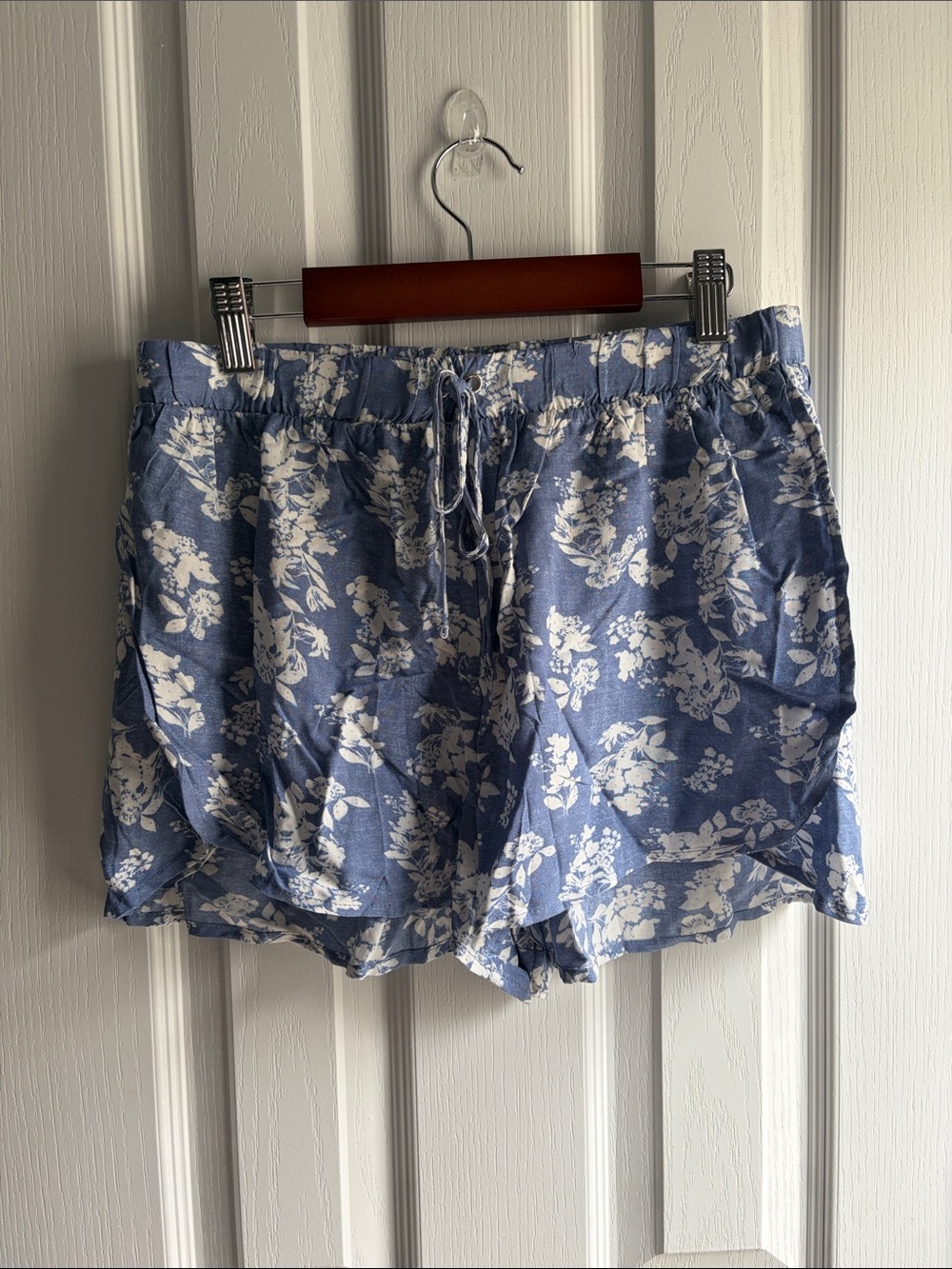 Pink Rose Blue Floral Drawstring Bermudas